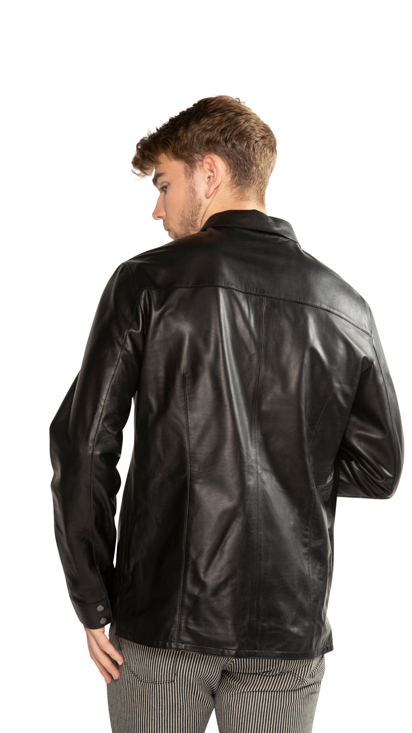 Leather Shirt Jacket (Black)-2