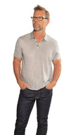 Linen Stripe Polo Shirt (Blue Slate)-1