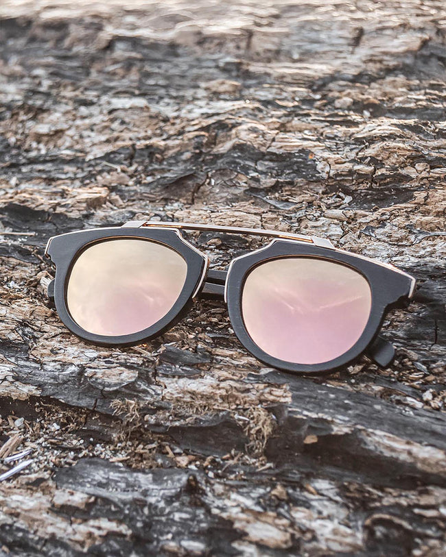 Rose Gold Bamboo Sunglasses | Black Frame, Polarized UV400 Unisex Shades