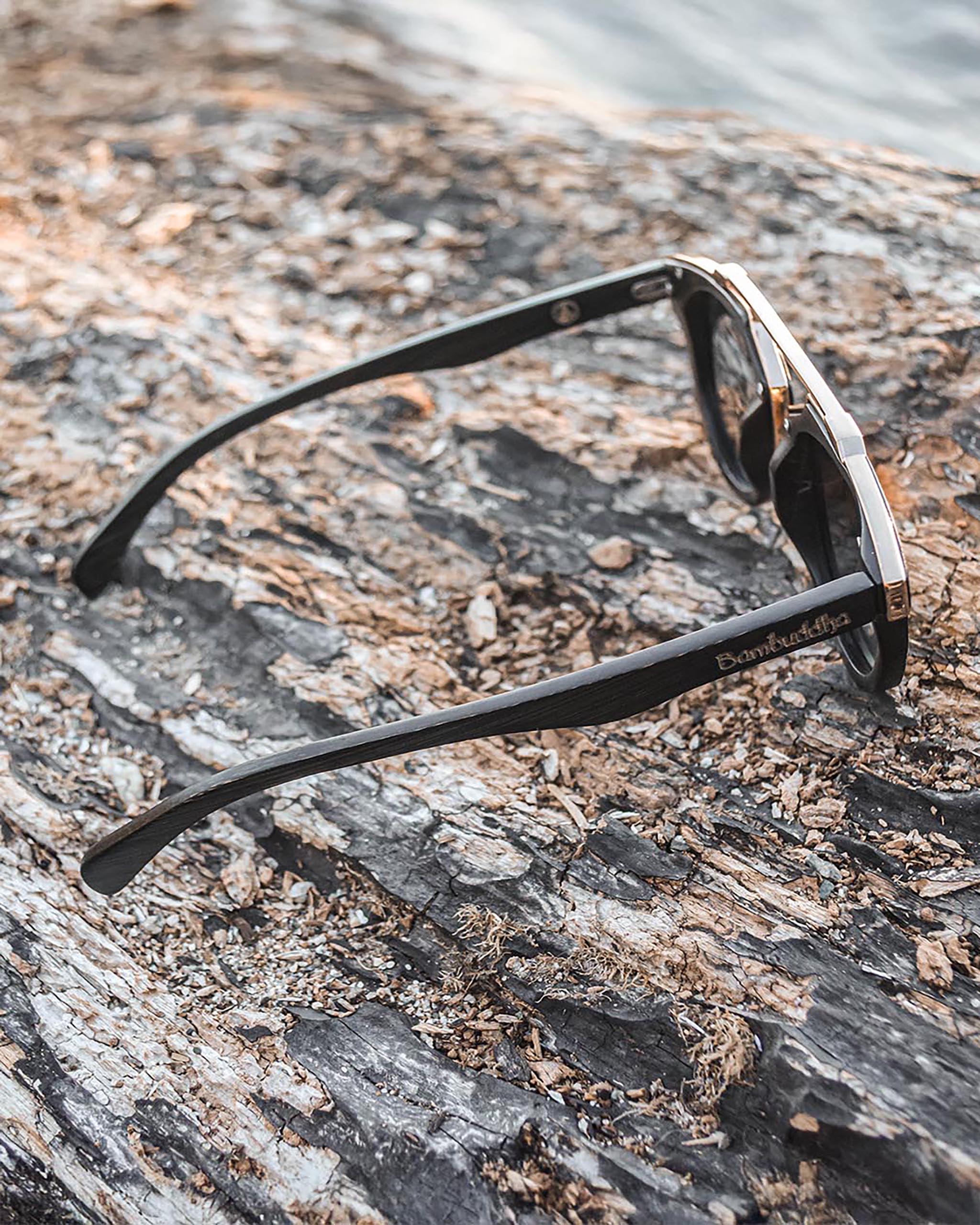 Rose Gold Bamboo Sunglasses | Black Frame, Polarized UV400 Unisex Shades