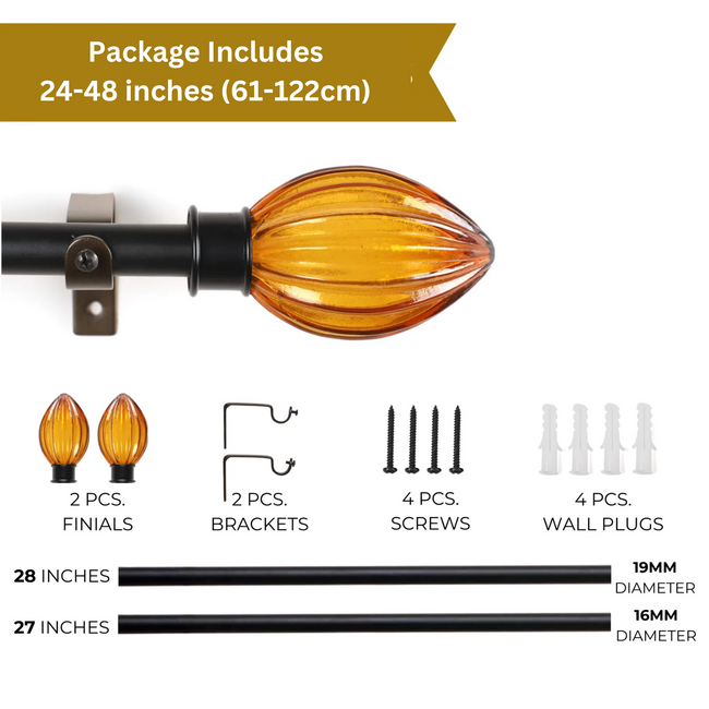 Beige Extendable Curtain Pole | 19mm | Cane Wrap Finials | 61-366cm