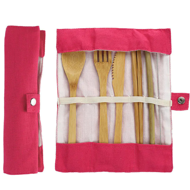 Eco-Friendly Children's Bamboo Cutlery Set with Canvas Bag