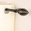 Black Extendable Telescopic Curtain Pole | Wooden Leaf Finials | 61-366cm