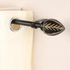 Black Extendable Telescopic Curtain Pole | Wooden Leaf Finials | 61-366cm