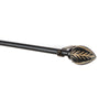 Black Extendable Telescopic Curtain Pole | Wooden Leaf Finials | 61-366cm