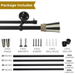 Double Curtain Pole | Black & White | Extendable & Adjustable | 28-144 Inch |  Includes Striped Finials