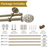 Gold Double Curtain Rod with White and Wooden Carved Finials