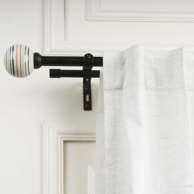 Black Metal Double Curtain Rod | Colorful Ball Finials | Extendable