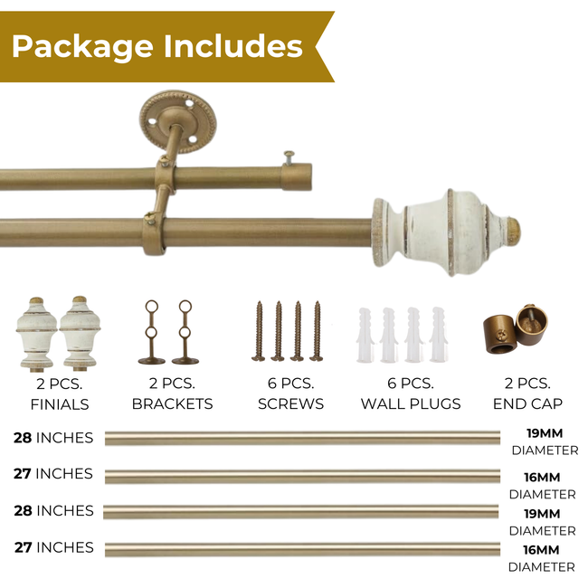 Modern Double Curtain Pole | Extendable | Gold Finish | 28-144 Inch | Perfect for Layering Curtains & Sheers