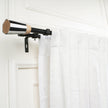 Double Curtain Pole | Black & White | Extendable & Adjustable | 28-144 Inch |  Includes Striped Finials