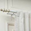 White & Wood Double Curtain Pole | Classic Turned Finials | Extendable | Farmhouse Style