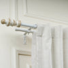 White & Wood Double Curtain Pole | Classic Turned Finials | Extendable | Farmhouse Style