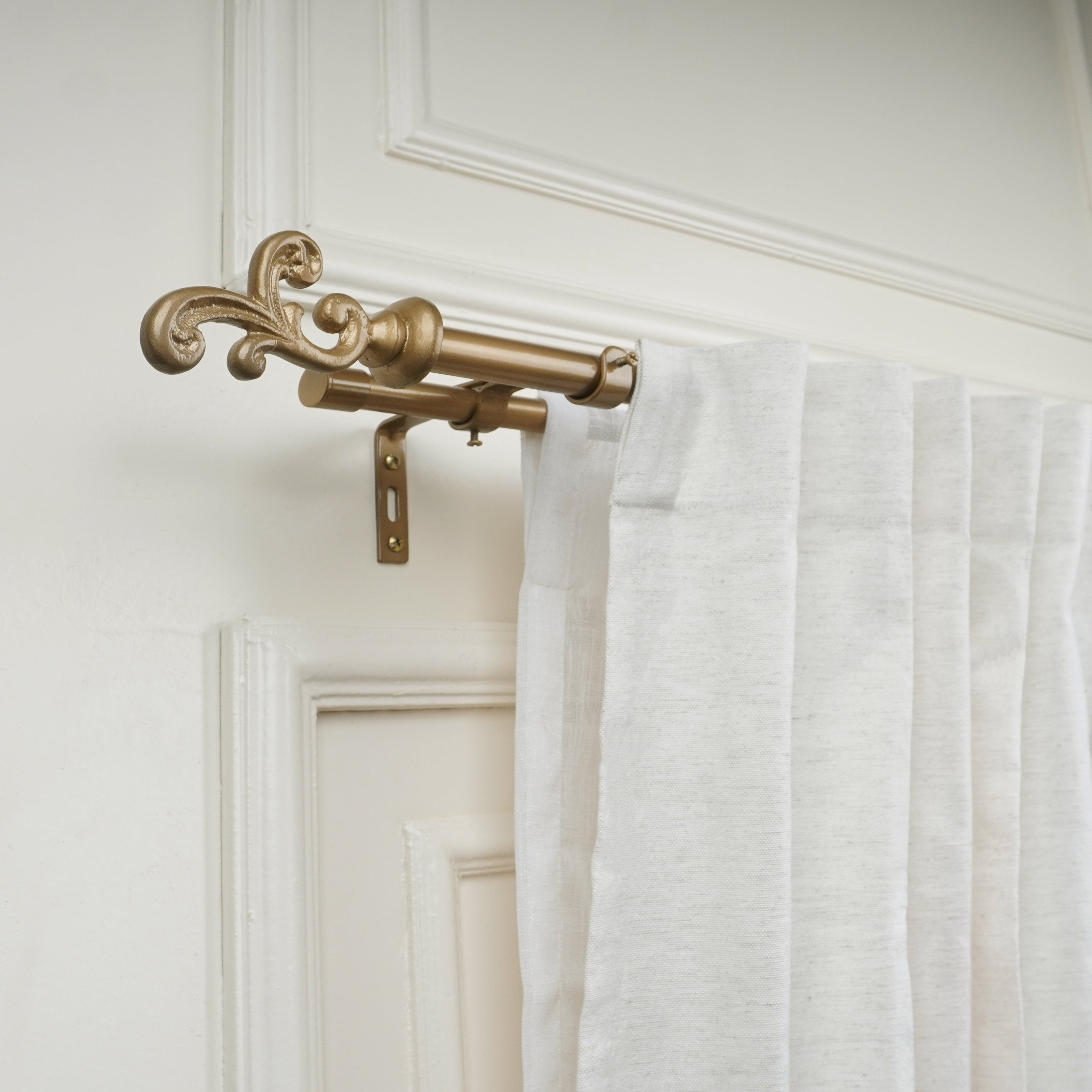 Gold Double Curtain Pole | Rustproof & Heavy Duty | Extendable | Ornate Finials | 28-144 Inch