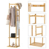 Yellow Bamboo Garment Rack with 2 Tier Shelves - Free-Standing Wooden Clothing Rack