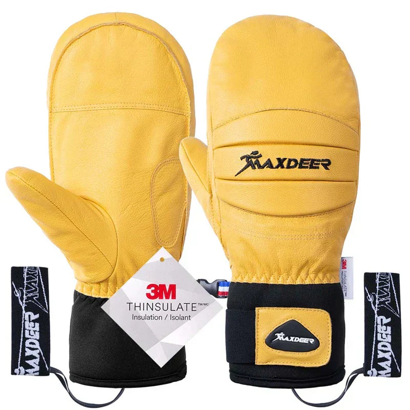 Ski Gloves Leather Snowboard Mittens - Men & Women-1