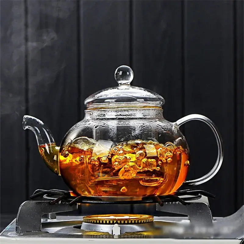High Borosilicate Glass Flower Teapot Set 400ml/1000ml Heat-Resistant Filterable-3