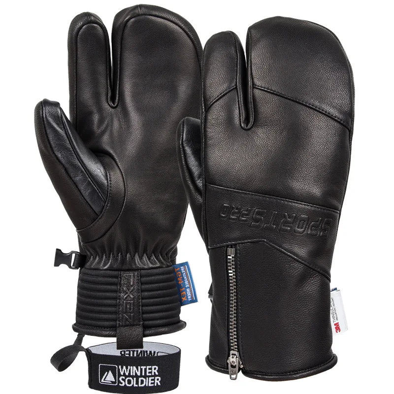 NNEOBA Winter Ski Gloves - Goatskin Leather Mittens-0