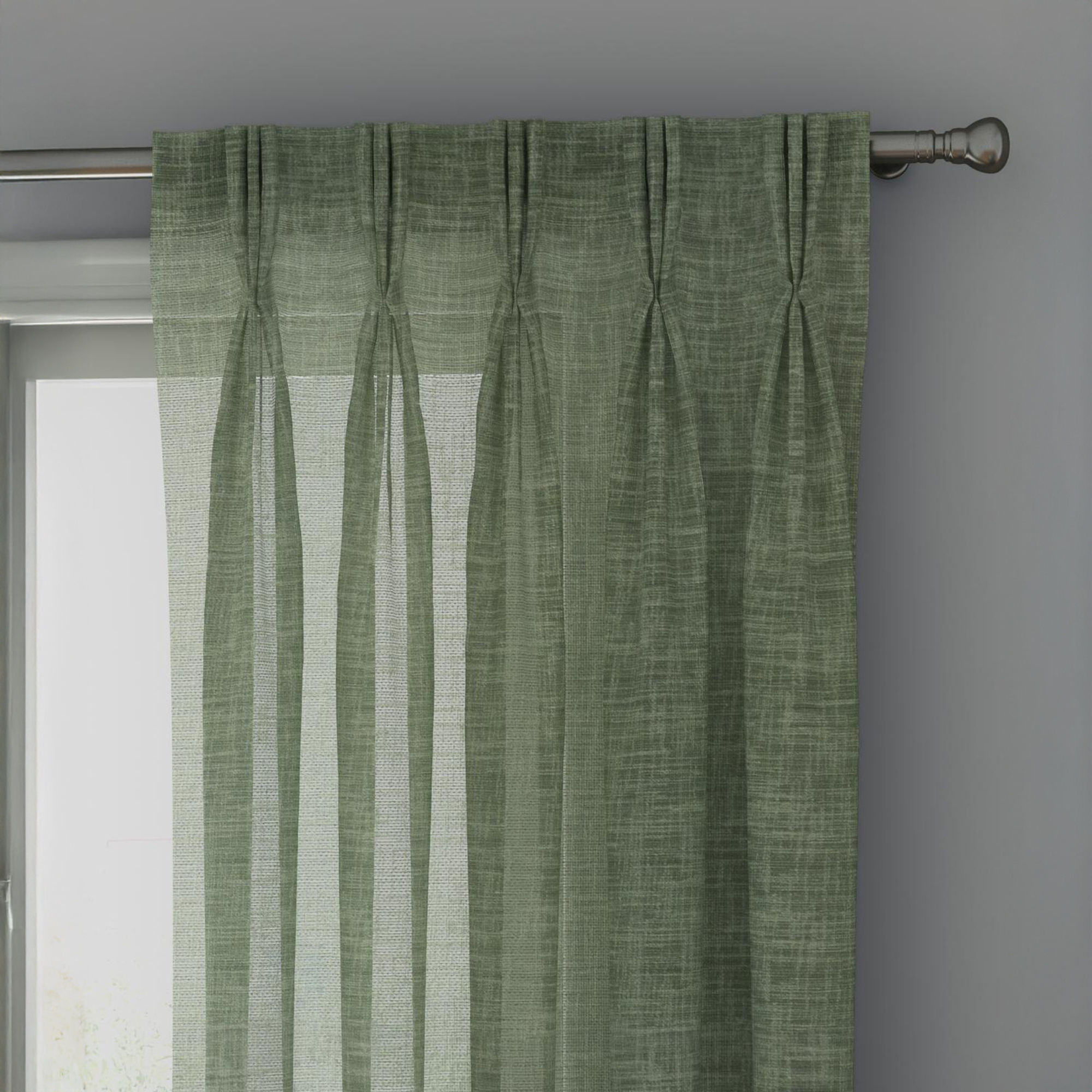 Light Sage Green Linen Sheer Curtains - Triple Pinch Pleat - Made to Measure