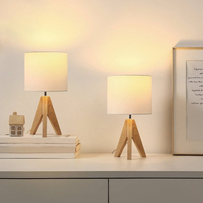 Set of 2 - Scandinavian Style Tripod Desk Lamp with White Linen Drum Shade-1