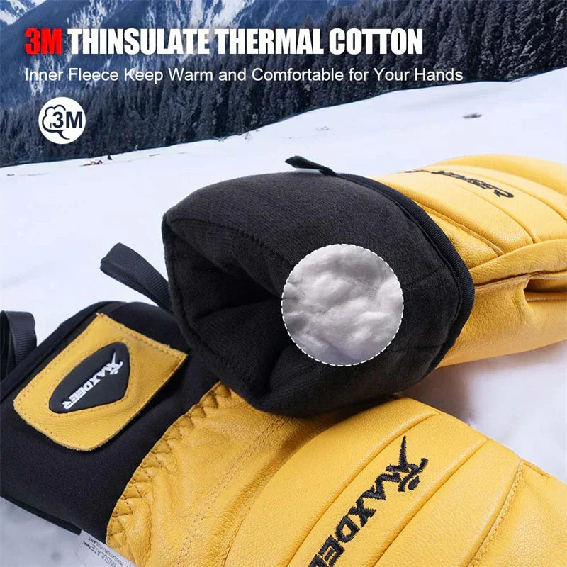 Ski Gloves Leather Snowboard Mittens - Men & Women-3