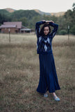 Wool Blend Pleated Skirt-Navy-0
