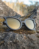 Elegant Butterfly Bamboo Sunglasses | Black Frame, Gold Polarized Floating