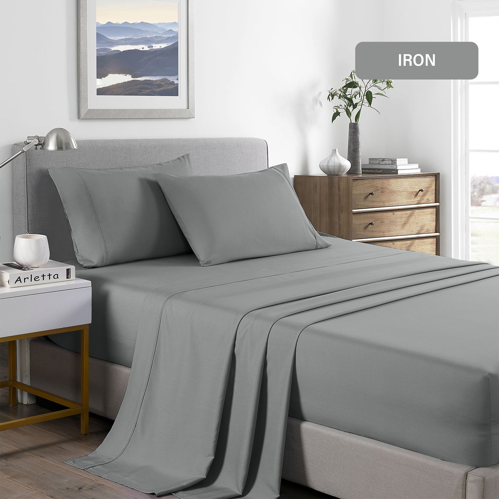 NNEDSZ Comfort 2000 Thread Count Bamboo Cooling Sheet Set Ultra Soft Bedding Double Mid Grey