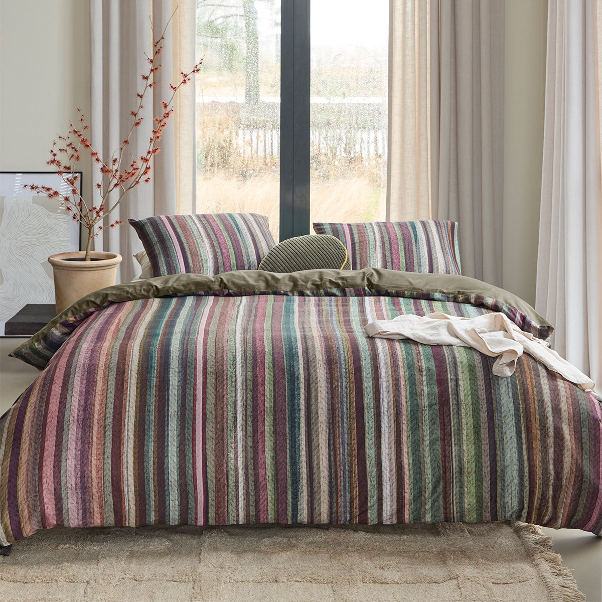 NNEDSZ Bedding House Roman Multi Cotton Stripe Quilt Cover Set Queen