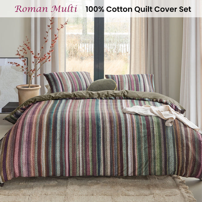 NNEDSZ Bedding House Roman Multi Cotton Stripe Quilt Cover Set Queen