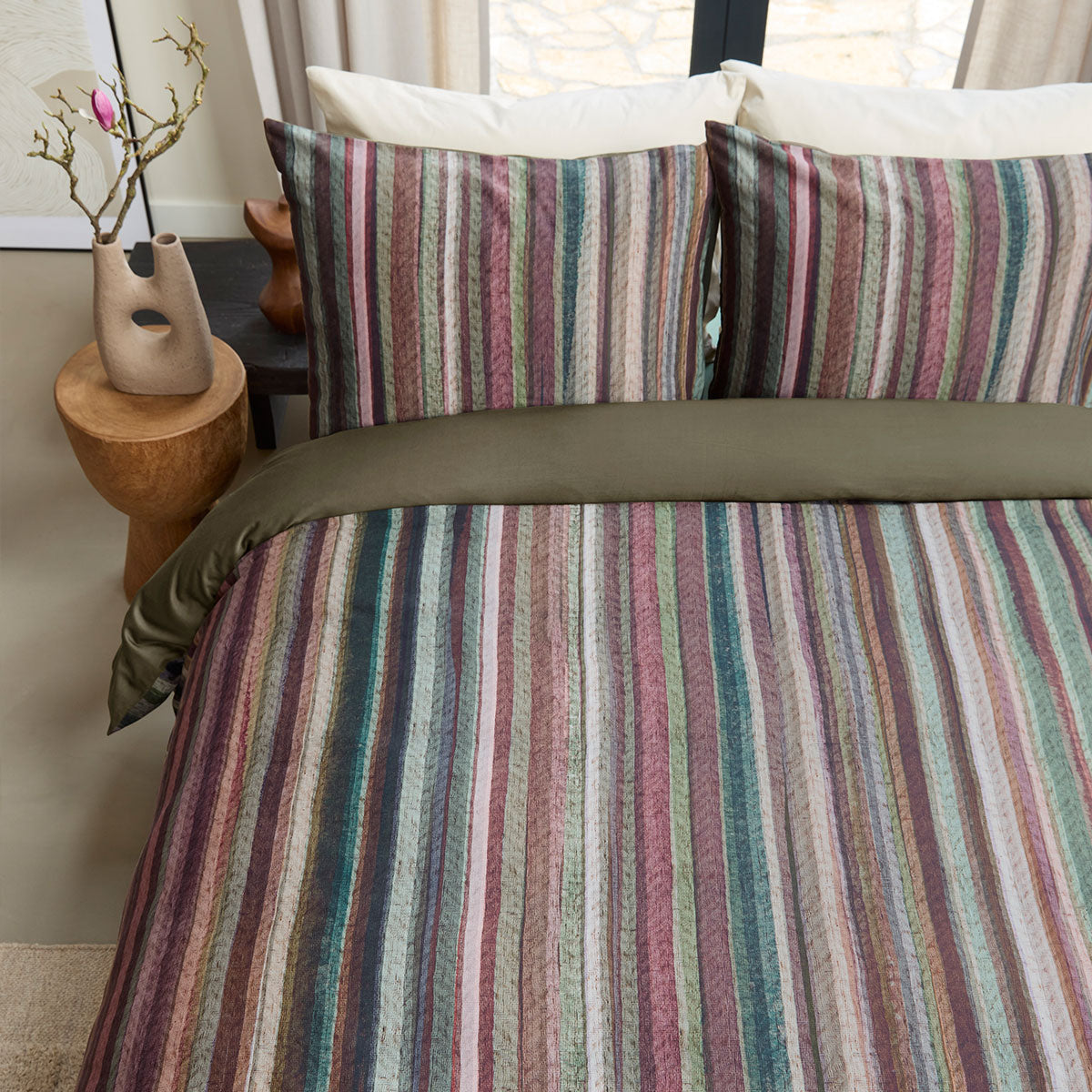 NNEDSZ Bedding House Roman Multi Cotton Stripe Quilt Cover Set Queen