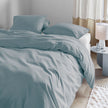 NNEDSZ Bedding House Summer Blue Grey Seersucker Cotton Quilt Cover Set King