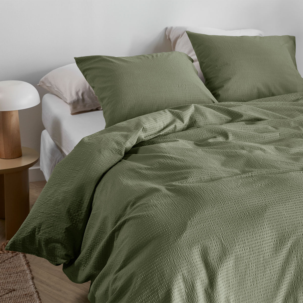 NNEDSZ Bedding House Summer Green Seersucker Cotton Quilt Cover Set King