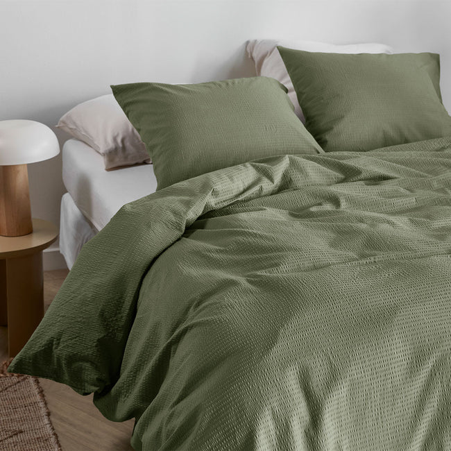 NNEDSZ Bedding House Summer Green Seersucker Cotton Quilt Cover Set King