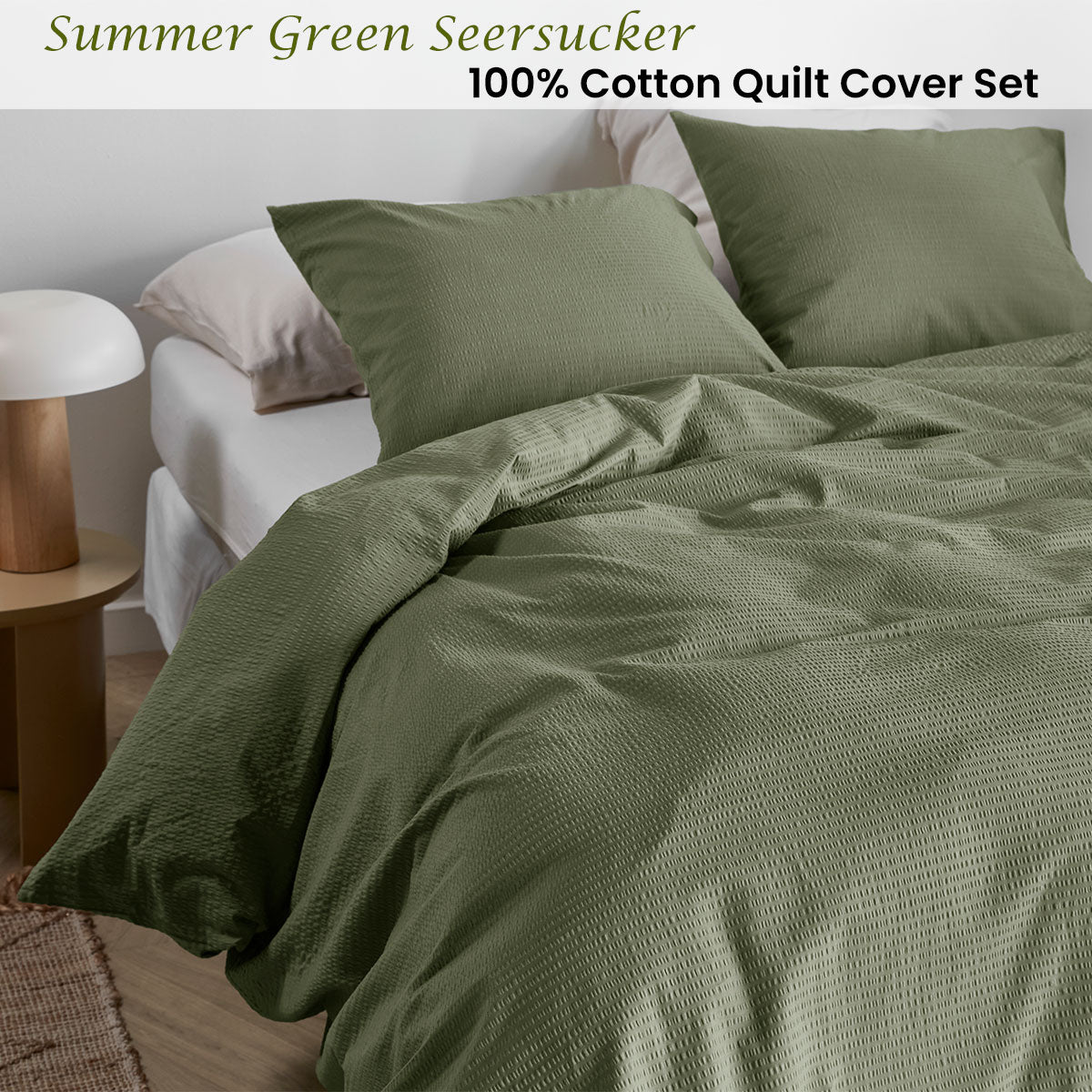 NNEDSZ Bedding House Summer Green Seersucker Cotton Quilt Cover Set King