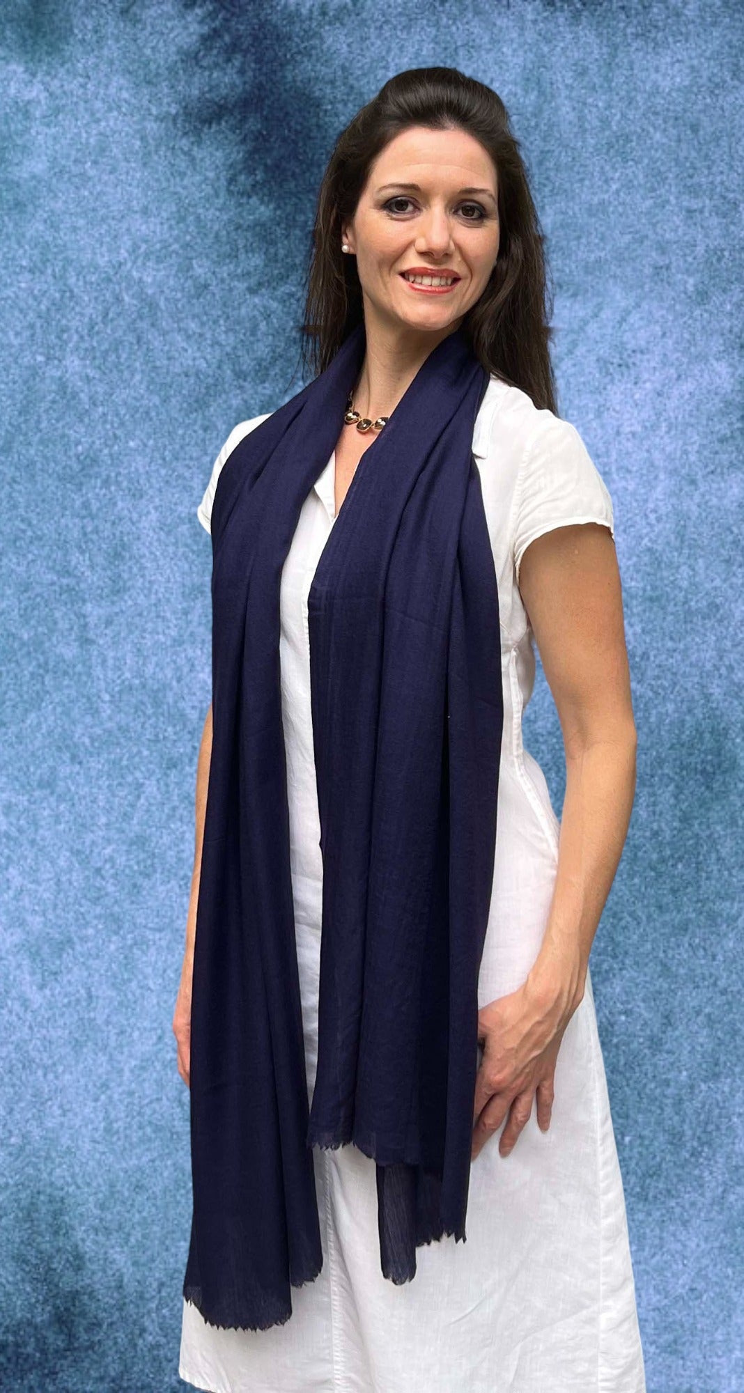 Navy Solid Wool Lightweight Scarf-0