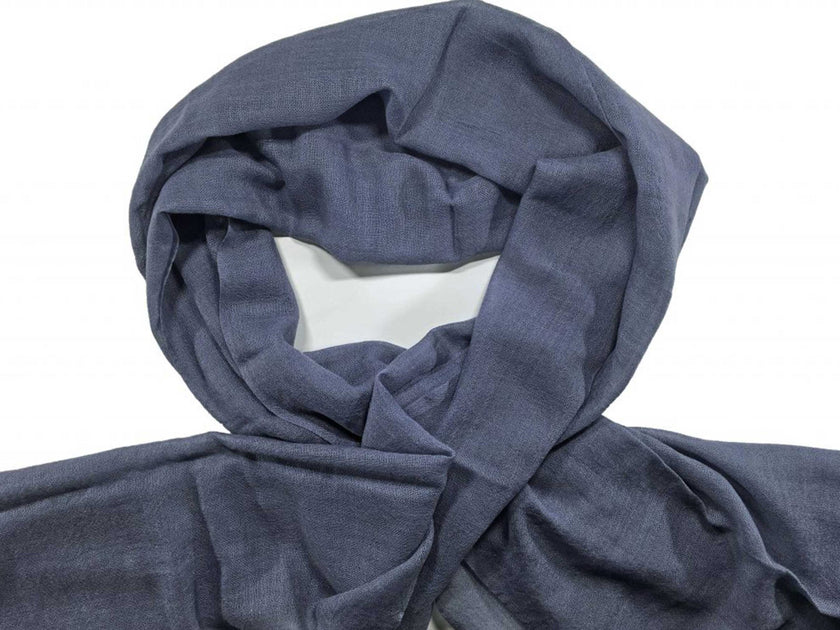 Grey Wool and Silk Solid Lightweight Scarf-3