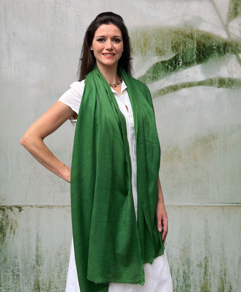 Emerald Green Solid Wool Lightweight Scarf-0