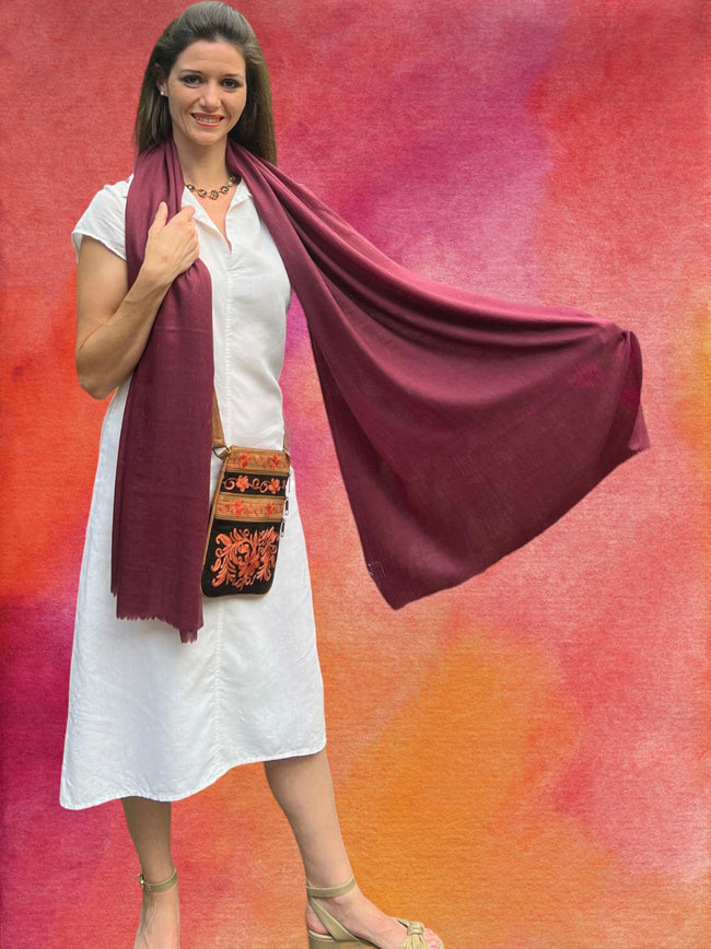 Burgundy Solid Wool Lightweight Scarf-1