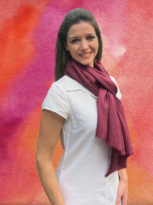 Burgundy Solid Wool Lightweight Scarf-0