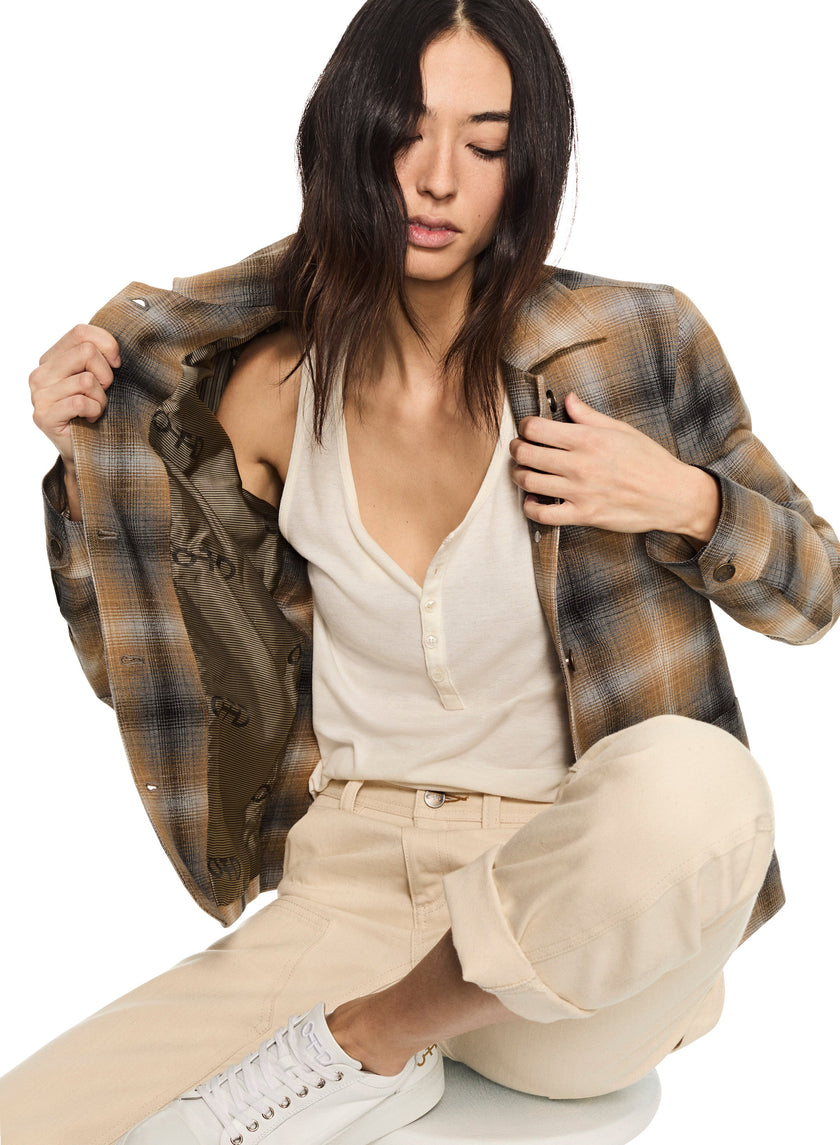 Linen-Blend Shadow Plaid Task Jacket-3