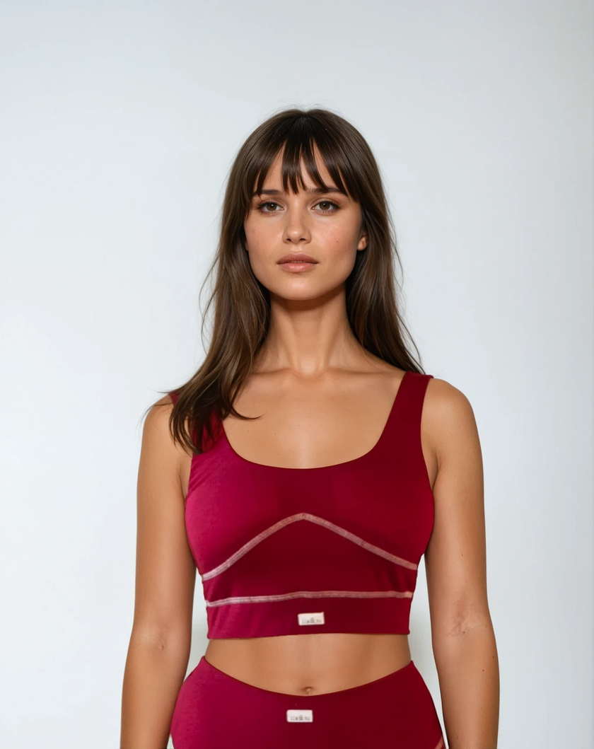 Women's Lyocell/Wool Sports Bra - Burgundy (Cream Thread)-1
