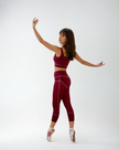 Women's Lyocell/Wool Sports Leggings - Burgundy (Cream Thread)-1