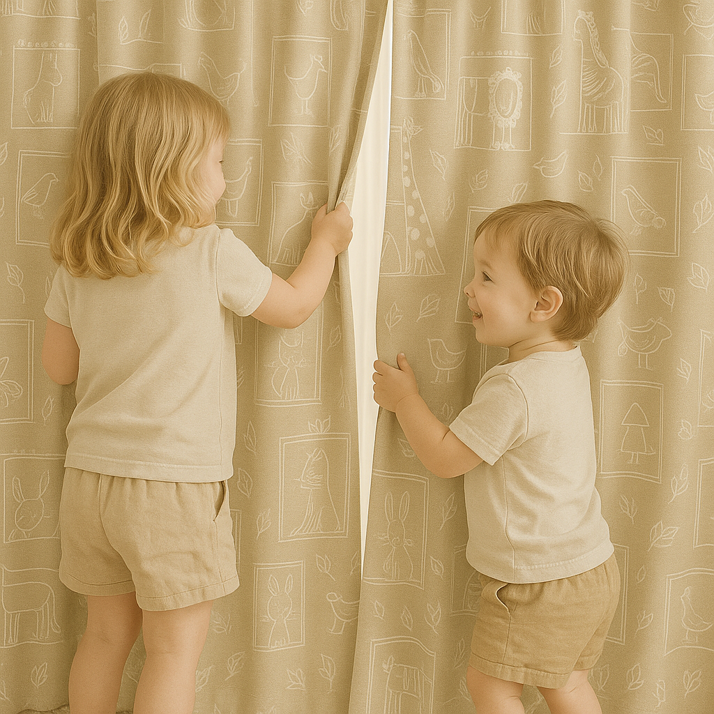 Soft Linen Animal Embroidered Nursery Curtains – 5 Colours – Blackout or Cotton Lined – Custom Sizes – Rod or Track Compatible