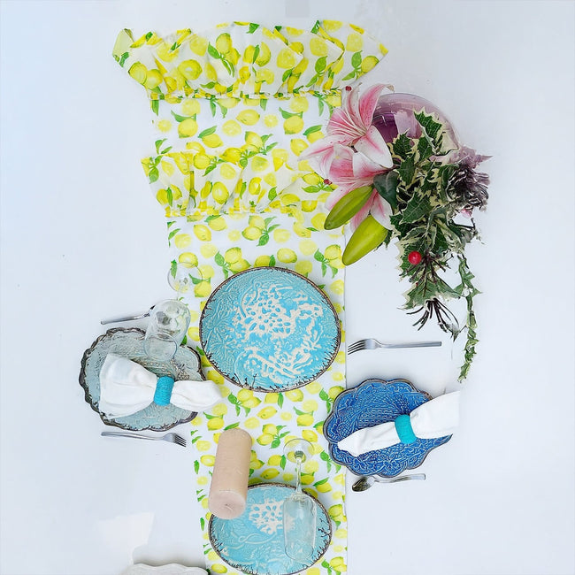 Lemon Table Runner | Organic Linen | Ruffled Edges | 92-305cm