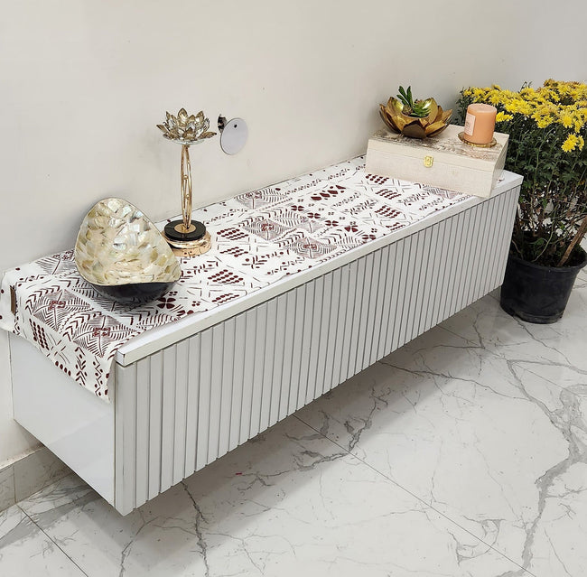 White & Maroon Tribal Table Runner | Organic Linen |  Bohemian Style | 92-305cm