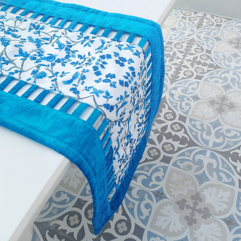 Blue & White Chinoiserie Table Runner | Organic Linen | Cutwork Design | 92-305cm