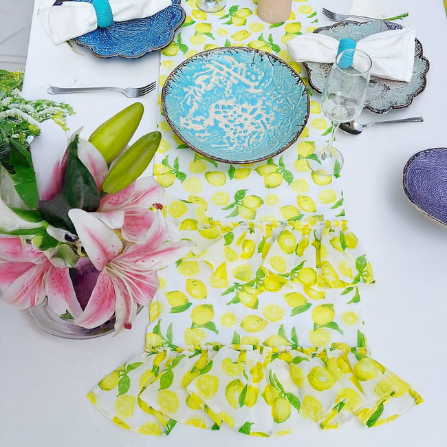 Lemon Table Runner | Organic Linen | Ruffled Edges | 92-305cm