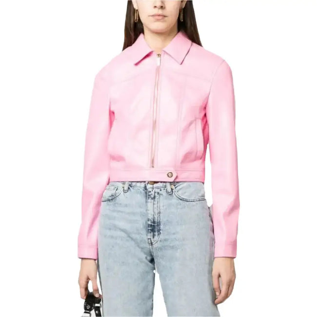 Women’s Baby Pink Barbie Summer Leather Jacket-0