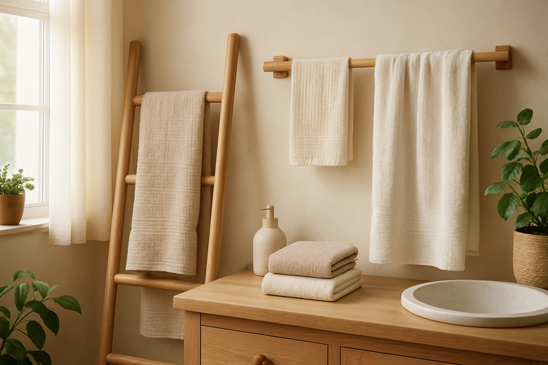 Bathroom with natural fiber towels