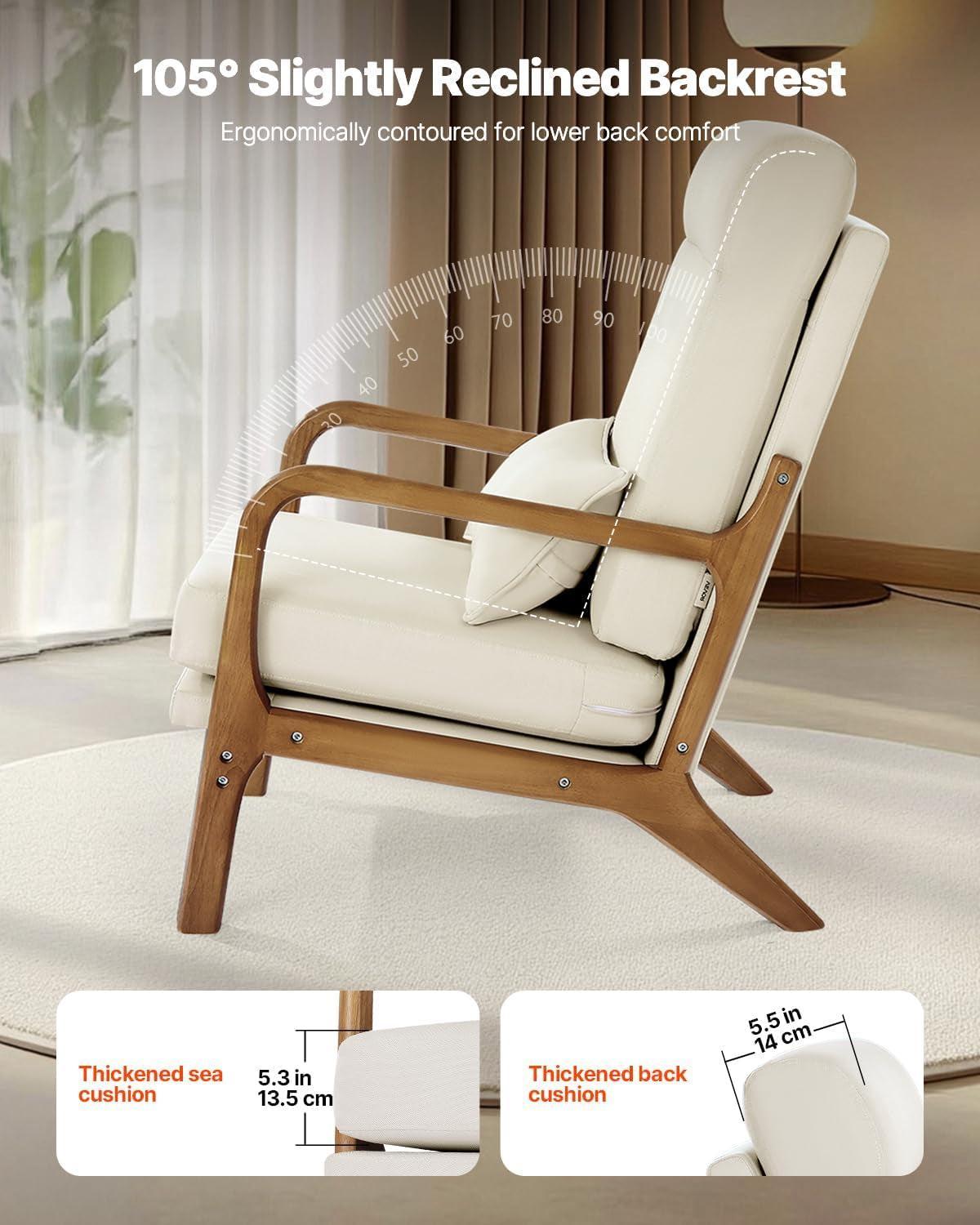 High Back Mid Century Modern Accent Chair Linen Fabric-4